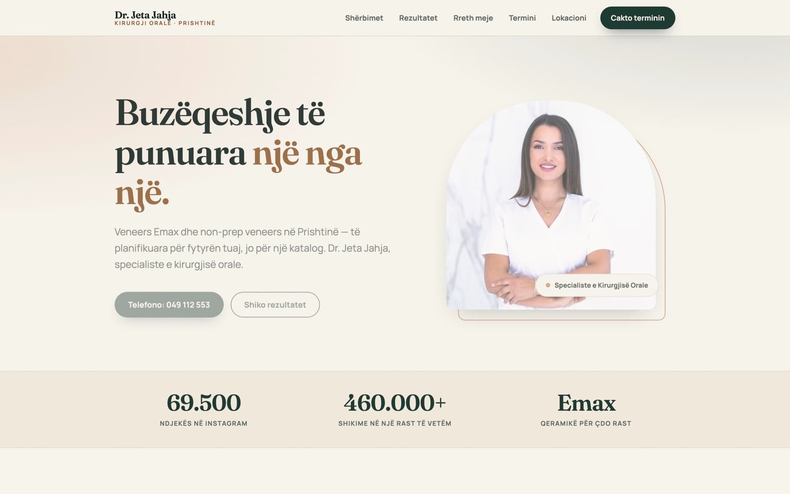 Concept website for a dental practice in Prishtina, built by GG Digital