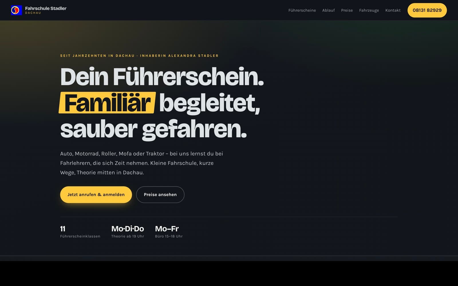 Concept website for a driving school in Dachau, built by GG Digital