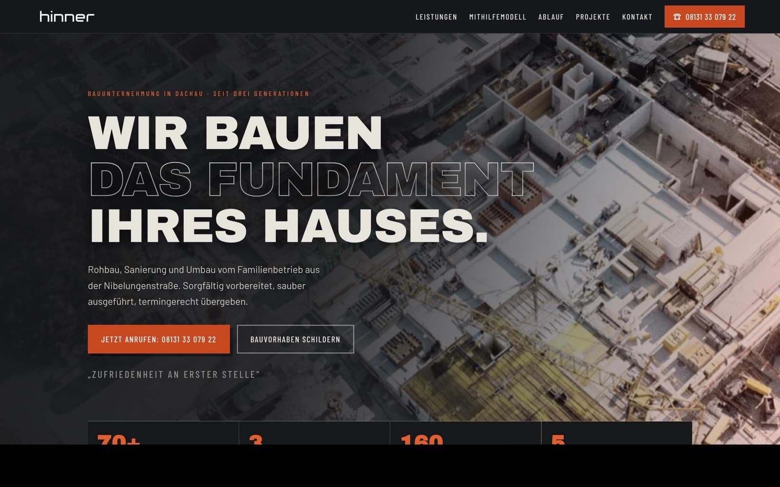 Concept website for a construction company in Dachau, built by GG Digital